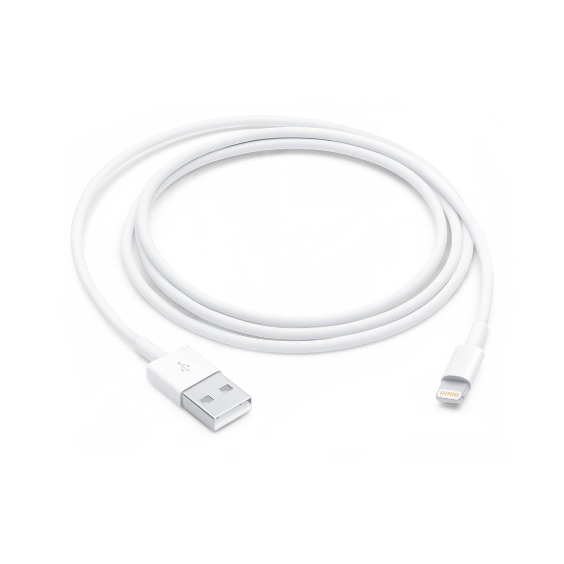 Cabo Lightning para USB de 1 metro, compatível com dispositivos Apple, ligado a um smartphone em uma mesa de trabalho.