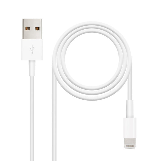 Cabo Lightning para USB-A de 2m, acessório da ibitech.pt, com conectores prateados e cabo resistente para carregamento e transferência de dados.