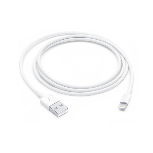Cabo Lightning para USB de 1 metro, compatível com dispositivos Apple, ligado a um smartphone em uma mesa de trabalho.